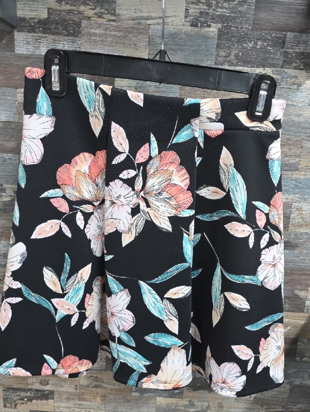 Decree Black Floral Mini Skirt with Pink and Teal Accents